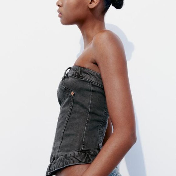 ZARA CORSET STYLE DENIM TOP TRF - Picture 5 of 7